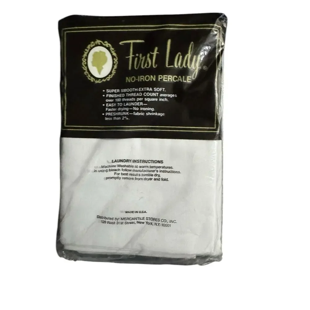 VTG First Lady No Iron Percale Double Bed Sheet‎ Set Fitted Flat Pillowcases NEW